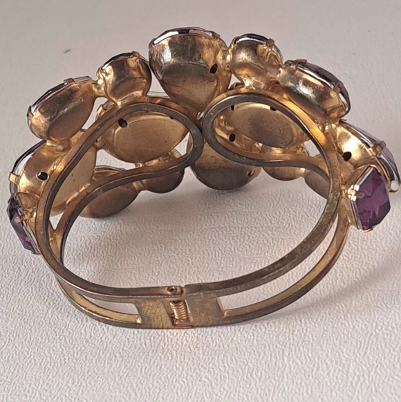 VTG Bold N Beautiful Purple Rhinestone Clamper Bracelet 1960's - Picture 16 of 16